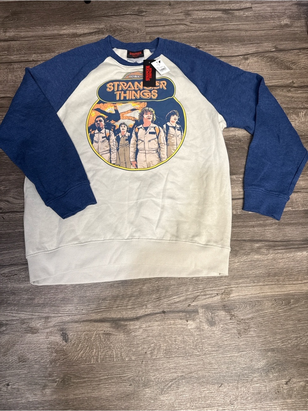 Stranger Things Kids Raglan Crewneck Sweatshirt - Blue & White